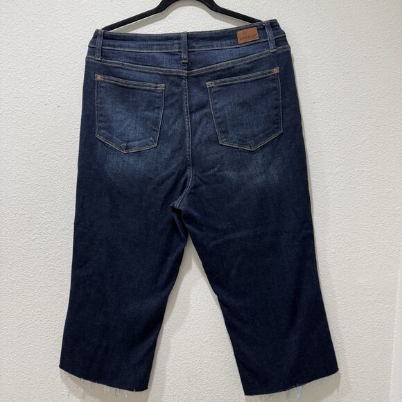 Judy Blue Jeans Womens Sz 13 31 Wide Leg High Rise Stretch Dark Wash Frayed Hem - Picture 6 of 8